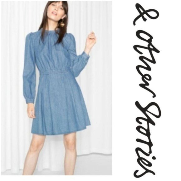 Blue  & Other Stories Pleated Front Denim Dress 8 - Picture 1 of 6